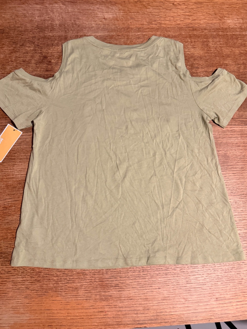 Michael Kors Olive Green Cold-Shoulder Tee with Gold Logo - Picture 9 of 9